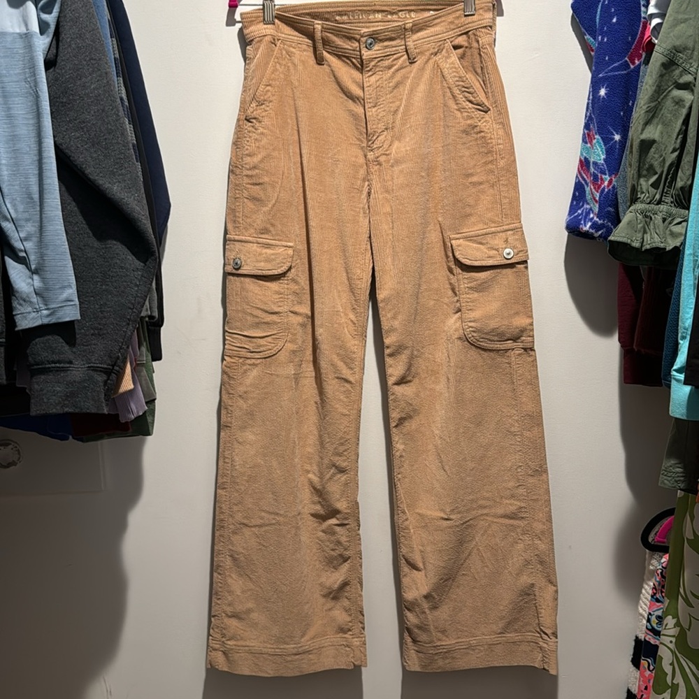 American Eagle Wide Leg Super High Rise Corduroy Cargo Jean